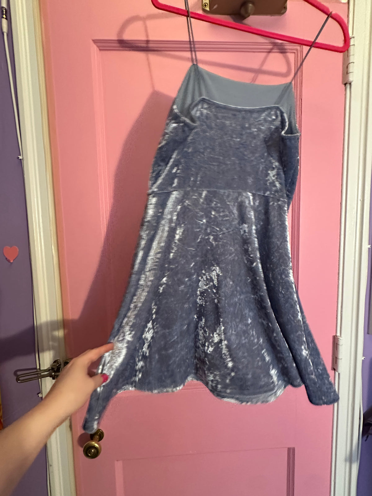 Size L blue velvet dress, v stretchy