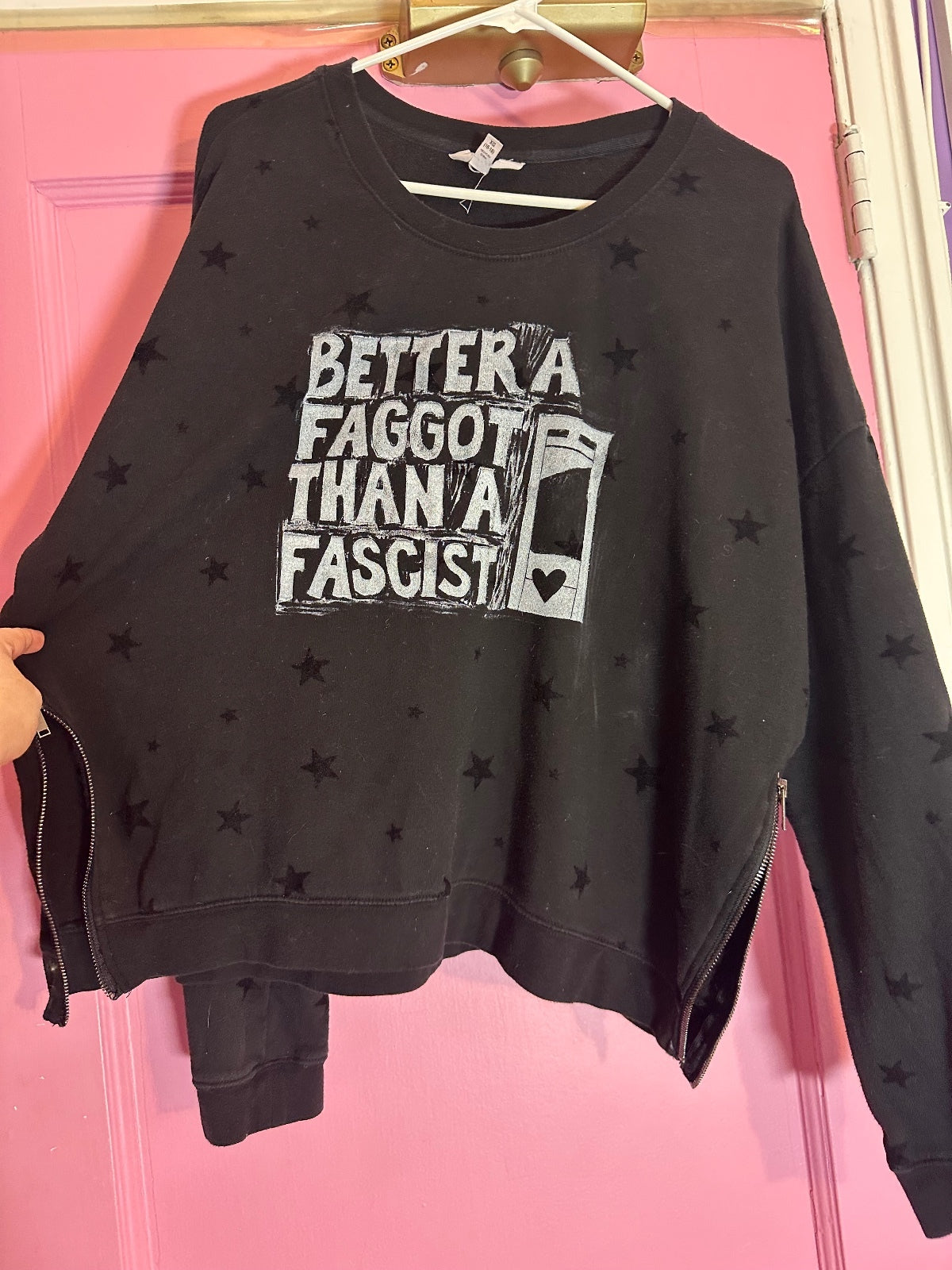 XL black sweatshirt with handmade up cycling