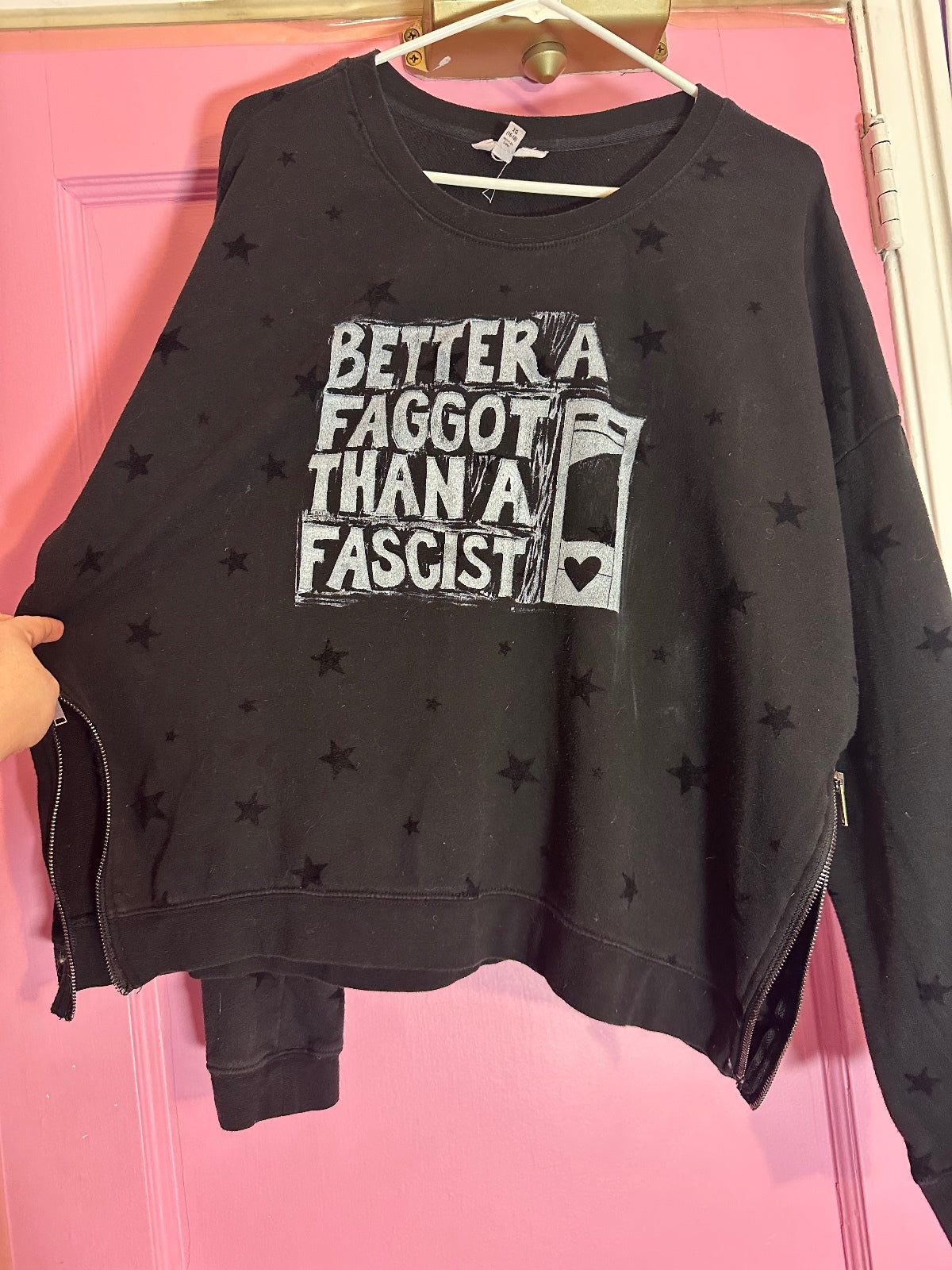 XL black sweatshirt with handmade up cycling